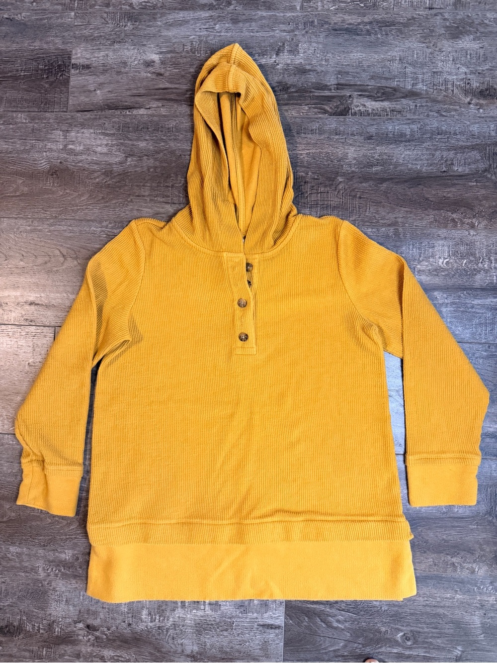 J. Jill Women's Yellow Solid Henley Hoodie Cotton Knit Pullover. Size S - Picture 1 of 5